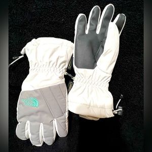 White and grey The North Face gloves ( Youth size)